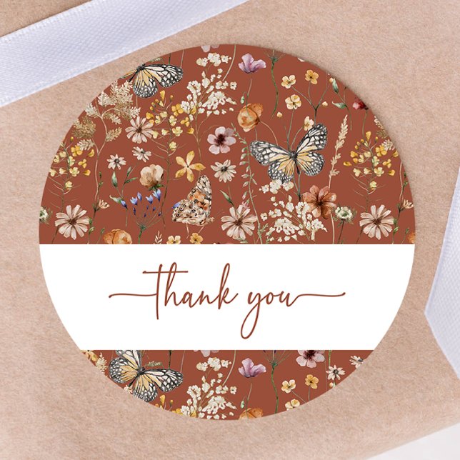 Autocollant de Baby shower Fleur sauvage en terre  (Terracotta Boho Wildflower Baby Shower Sticker by Painted Paperie
)