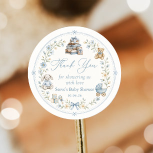 Autocollant de Baby Shower Floral Bleu pour la Nur