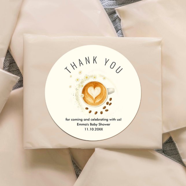 Autocollant de Baby Shower Love is Brewing (Love is Brewing Baby Shower Sticker #zazzlemade #coffeebabyshower #watercolorflowers #daisesflowers)