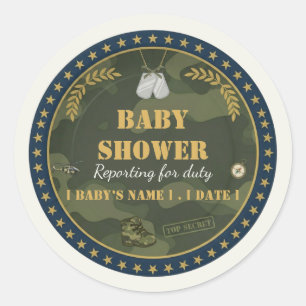 Autocollant de Baby Shower Militaire Présentation 