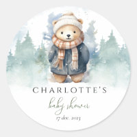 Autocollant de Baby Shower Ourson Mignon Forêt d'H