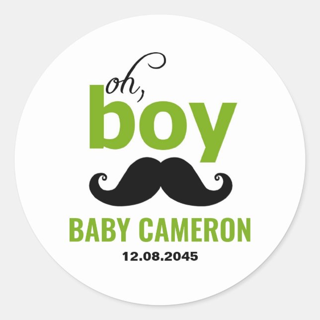 Autocollant de Baby Shower pour Garçon Moustache V (Devant)