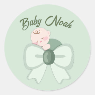 Autocollant de Baby-Shower pour Garçon Vert Sauge