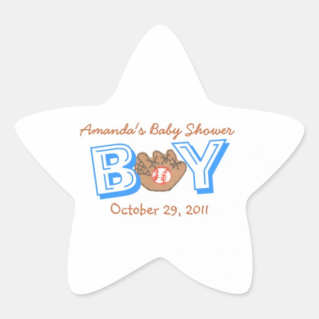 Autocollant de baby shower sur le thème du basebal (Devant)