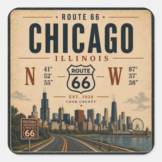 Autocollant de bagages Route 66 Chicago (Devant)
