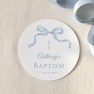 Autocollant de baptême à ruban bleu moderne pour g