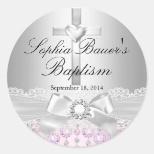 Autocollant de baptême avec joli nœud en dentelle 