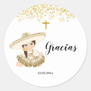 Autocollant de Baptême Charrita, fille d'or mexic