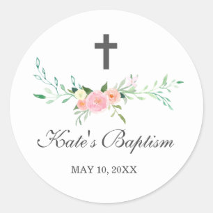 Autocollant de baptême floral doux