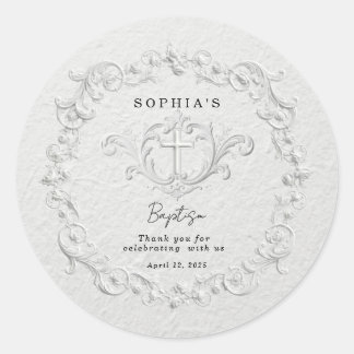 Autocollant de baptême floral embouti faux