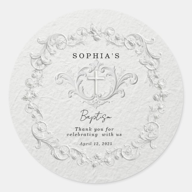 Autocollant de baptême floral embouti faux (Devant)
