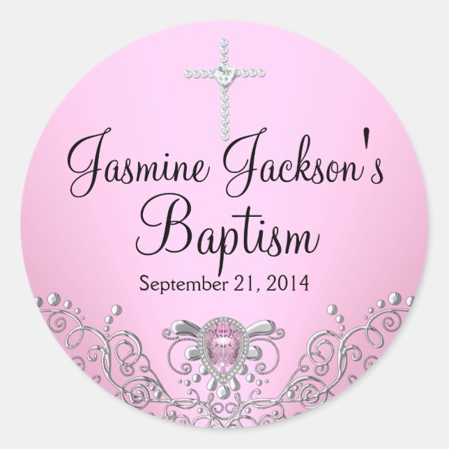Autocollant de baptême Pink Sparkle Jewel (Devant)
