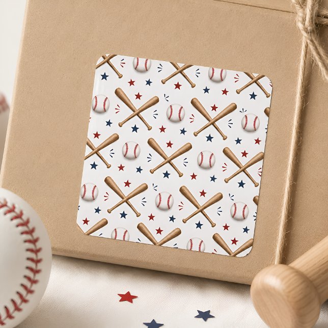 Autocollant de baseball rouge bleu étoiles batte b (Créateur téléchargé)