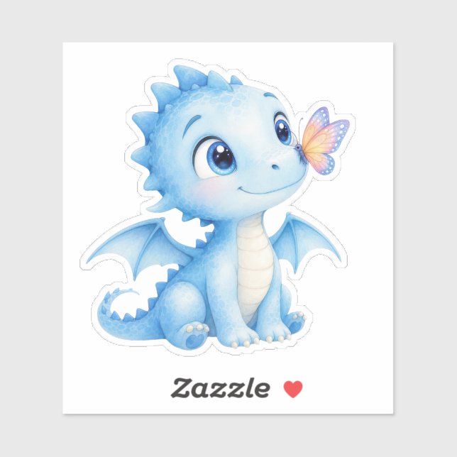 Autocollant de bébé dragon mignon aquarelle avec p (Feuille)