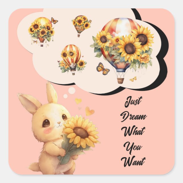 Autocollant de bébé lapin mignon et tournesol (Devant)