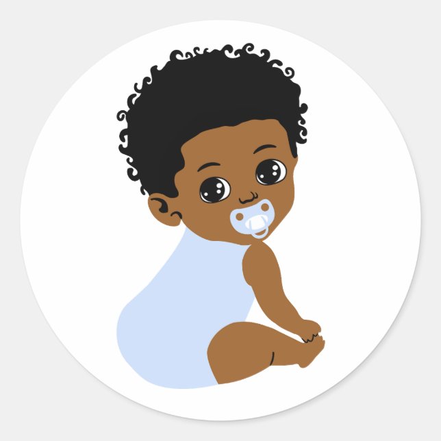 Autocollant de bébé noir mignon avec tétine bleue (Devant)