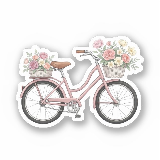 Autocollant de bicyclette rose vintage avec panier (Devant)