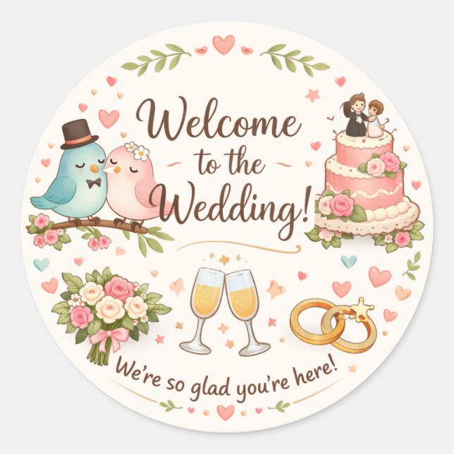 Autocollant de bienvenue de mariage floral élégant (Devant)