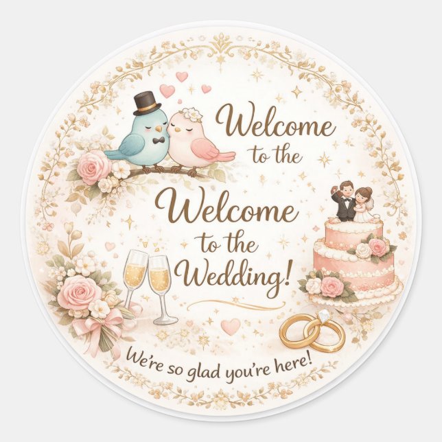 Autocollant de bienvenue de mariage floral élégant (Devant)