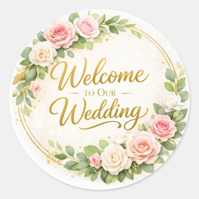 Autocollant de bienvenue de mariage floral élégant (Devant)