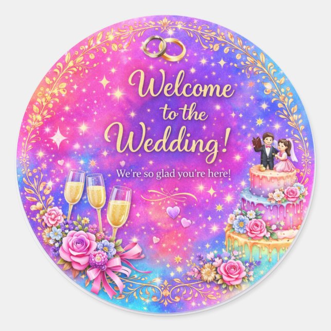 Autocollant de bienvenue pour mariage élégant (Devant)