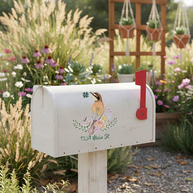 autocollant de boîte aux lettres à oiseaux floraux (Créateur téléchargé)