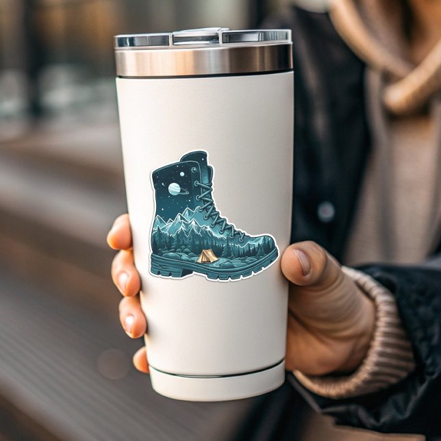 Autocollant de bottes de randonnée Starry Night |  (Starry Night Hiking Boot Sticker | Die-Cut Sticker by PiggyPrint Stickers)