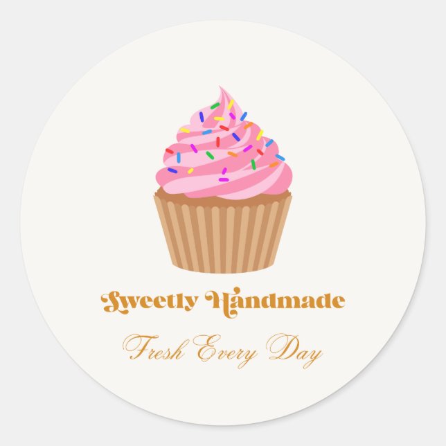 Autocollant de boulangerie Cupcake rose fait main  (Devant)