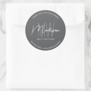Autocollant de boulangerie Gris Monogramme Personn