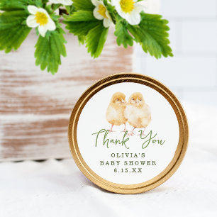 Autocollant de cadeau de baby shower Poussins à l'