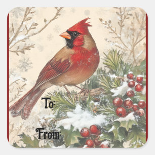 Autocollant de cadeau de Noël cardinal vintage