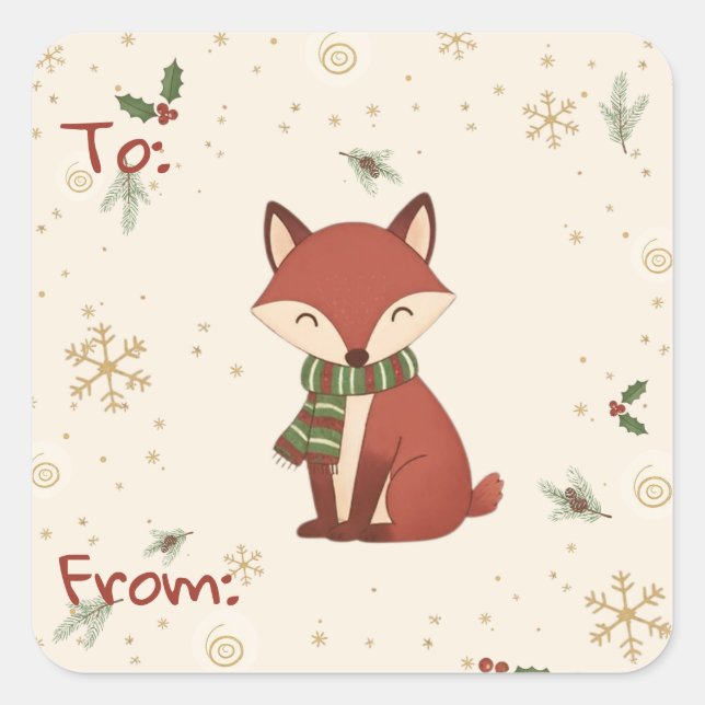 Autocollant de cadeau de Noël d'animal de forêt mo (Devant)