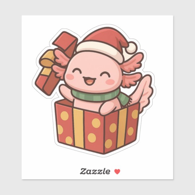 Autocollant de cadeau de Noël de l'axolotl mignon (Feuille)