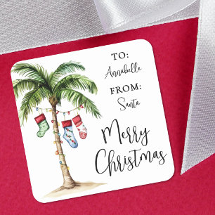 Autocollant de cadeau de Noël de plage