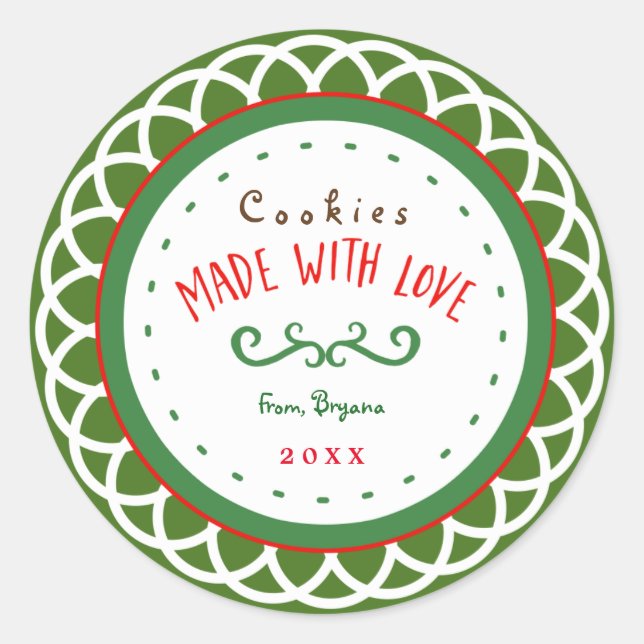 Autocollant de cadeau de Noël "Fabriqué avec amour (Devant)