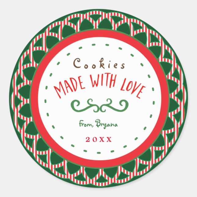 Autocollant de cadeau de Noël "Fabriqué avec amour (Devant)