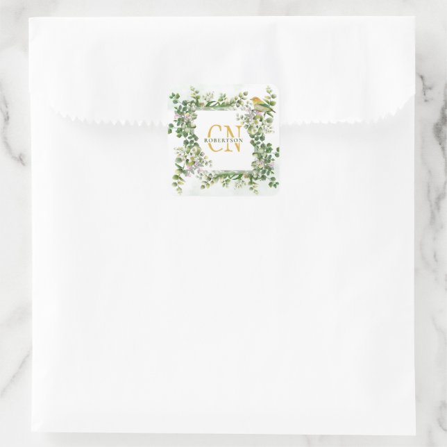 Autocollant de cadre à aquarelle de monogramme Euc (Sac)