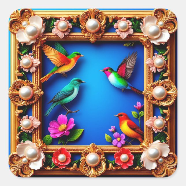 Autocollant de cadre d'oiseau floral (Devant)