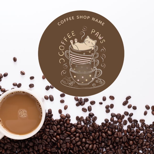 Autocollant de café avec un chat mignon Coffee Paw (Créateur téléchargé)