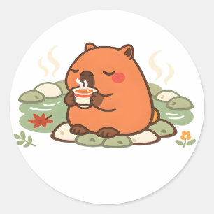 Autocollant de capybara mignon au temps du thé Ons