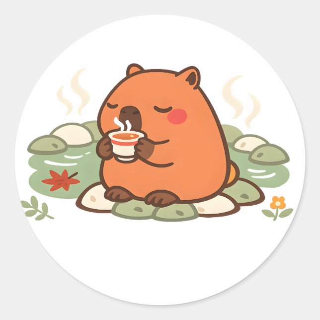 Autocollant de capybara mignon au temps du thé Ons (Devant)