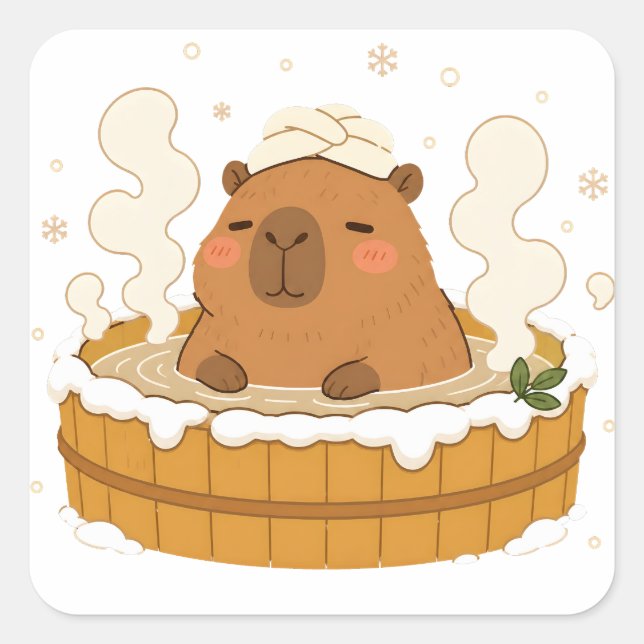 Autocollant de capybara mignon dans un bain chaud  (Devant)