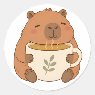 Autocollant de capybara mignon étreignant une tass