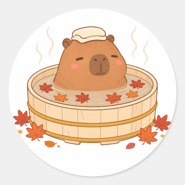 Autocollant de capybara mignon Onsen feuille d'éra (Devant)