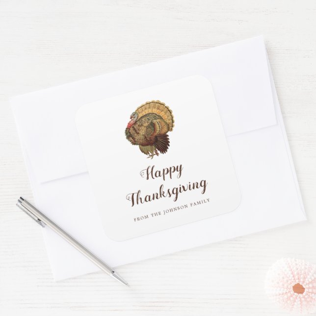 Autocollant de Carré de Bon thanksgiving vintage T (Enveloppe)