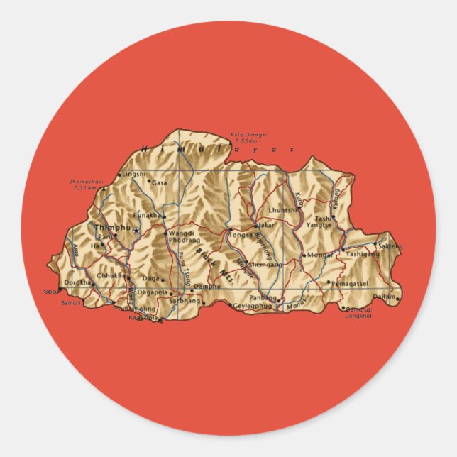 Autocollant de carte du Bhoutan (Devant)