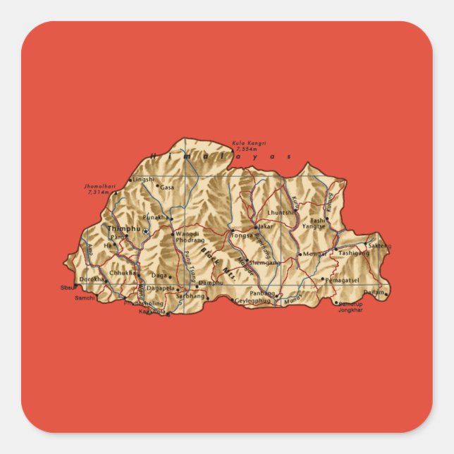 Autocollant de carte du Bhoutan (Devant)