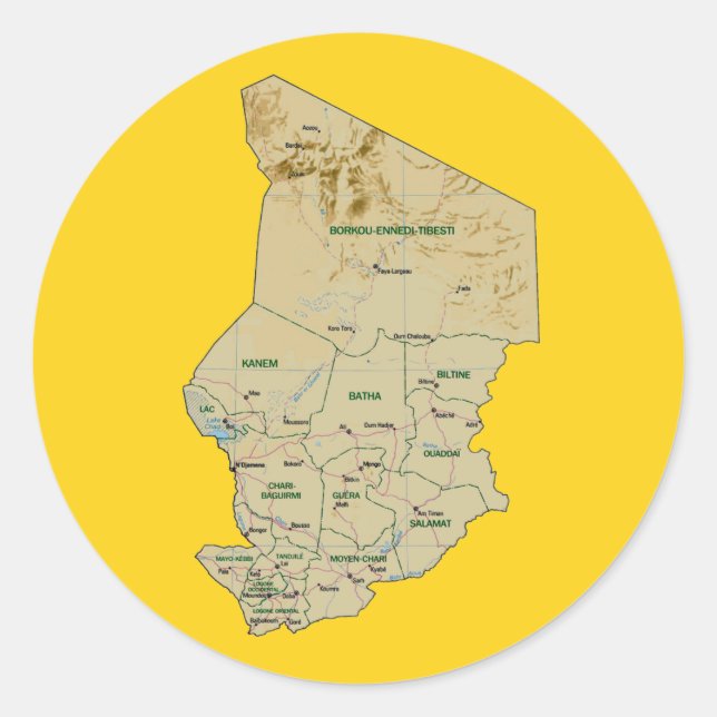 Autocollant de carte du Tchad (Devant)