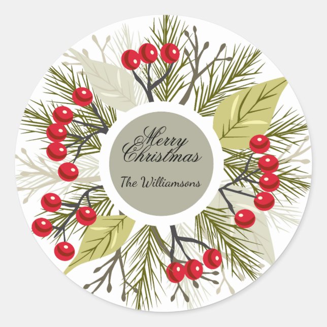 Autocollant de cercle de Noël élégant et modifiabl (Devant)