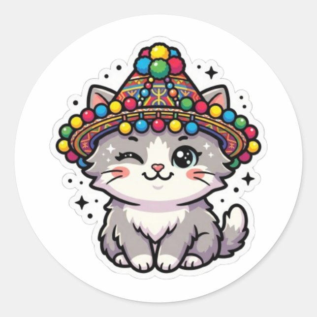Autocollant de chapeau tissé chat marocain Amazigh (Devant)